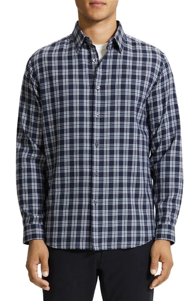 Shop Theory Irving Medium Check Cotton Button-up Shirt In Baltic Multi - Zci