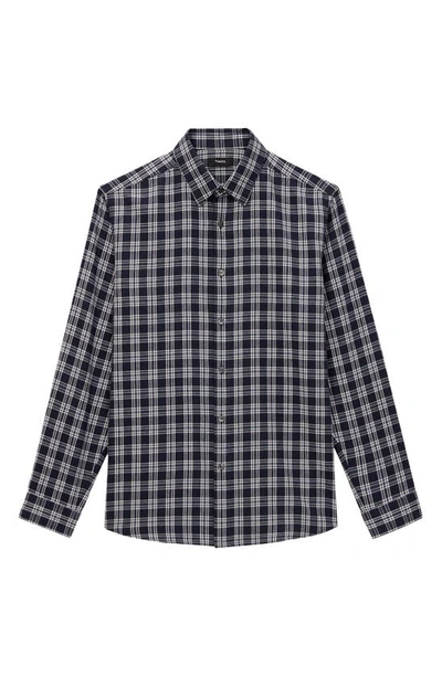 Shop Theory Irving Medium Check Cotton Button-up Shirt In Baltic Multi - Zci
