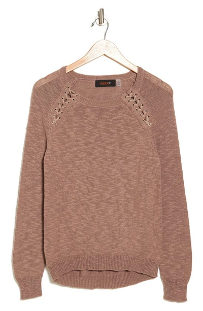 Shop Renee C Lace-up Detail Cotton Sweater In Taupe