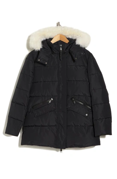 Shop Rebecca Minkoff Faux Fur Trim Puffer Jacket In Black