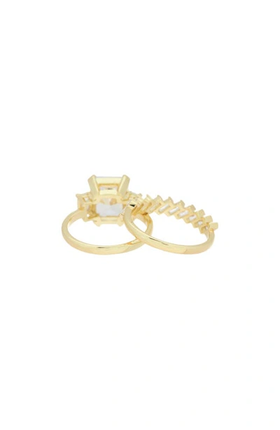 Shop Covet Mixed Cut Cz Engagement Ring & Band Set In Gold