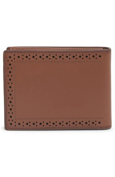 Cole Haan Brogue Leather Passcase In Cognac