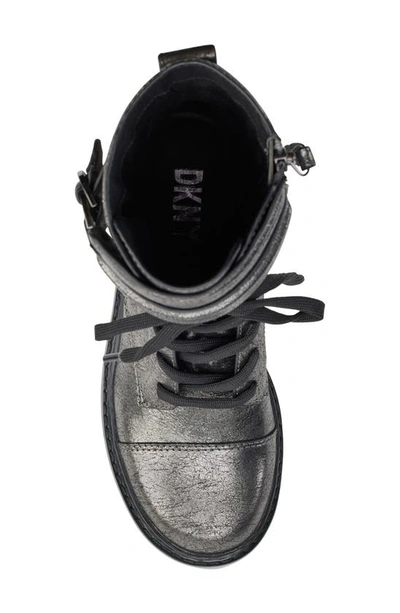 Dkny Falcao Metallic Combat Boot In Dk Gunmetal