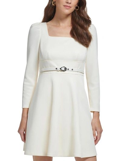 Shop Dkny Womens Panel Square Neck Fit & Flare Dress In White