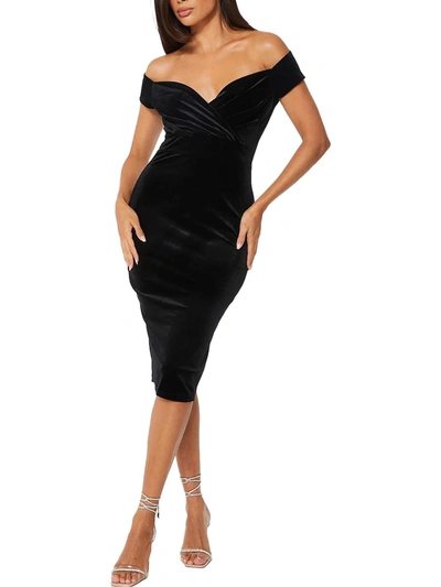 Shop Quiz Womens Velvet Ruched Fit & Flare Dress In Black