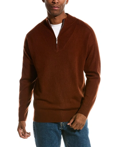 Shop Scott & Scott London Wool & Cashmere-blend 1/4-zip Mock Sweater In Brown