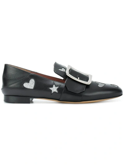 Shop Bally Janelle Hearts Women's 6221029 Black Leather Loafers