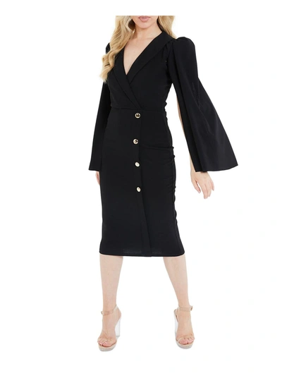 Shop Quiz Womens Surplice Cape Sleeve Sheath Dress In Black
