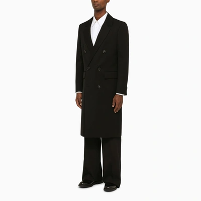 Shop Pt Torino Black Double Breasted Coat In Virgin Wool