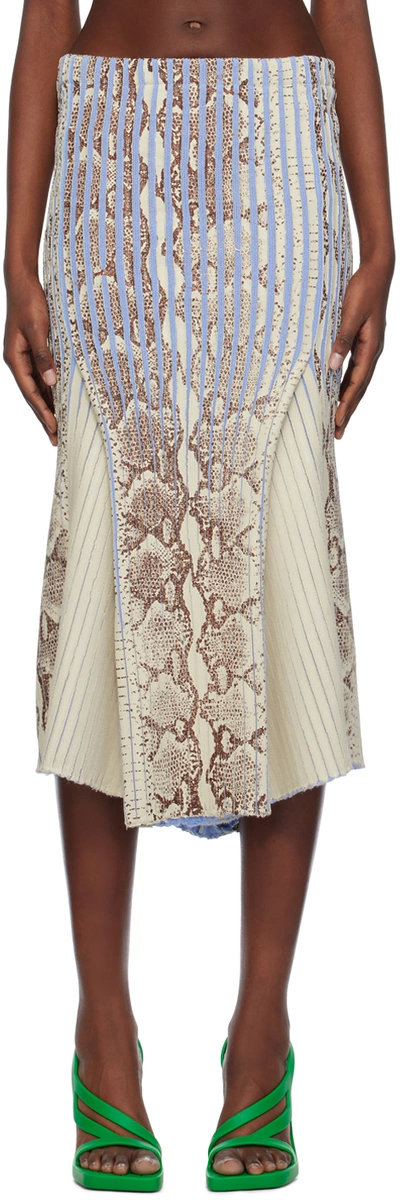 Shop Stanley Raffington Ssense Exclusive Off-white & Blue Midi Skirt In 2 Colour Snakeskin