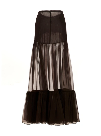 Shop Saint Laurent Flounced Long Skirt Skirts Brown
