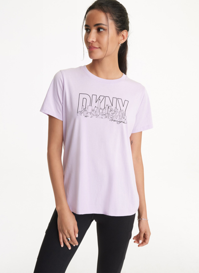 Shop Dkny Women's Skyline Sketch Logo T-shirt In Lavender