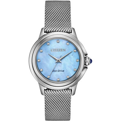 Shop Citizen Ceci Diamond Ladies Watch Em0790-55n In Blue / Mother Of Pearl / Silver