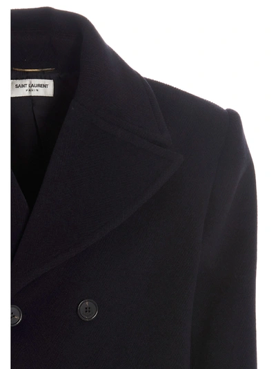 Shop Saint Laurent Wool Double Breast Coat Coats, Trench Coats Blue