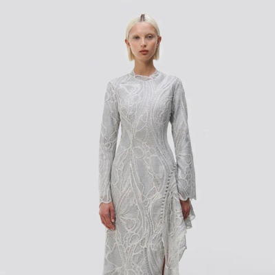 Shop Simkhai Alda Long Sleeves Cascade Gown In Grey