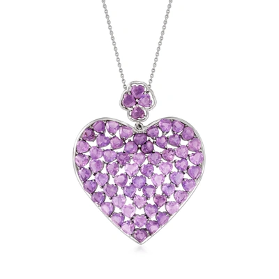 Shop Ross-simons Amethyst Heart Pendant Necklace In Sterling Silver In Purple
