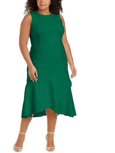 Shop Calvin Klein Plus Womens Ruffled High Low Midi Dress In Multi