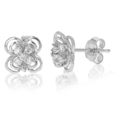 Vir Jewels 1/5 Cttw Round Lab Grown Diamond Stud Earrings .925 Sterling Silver Prong Set Floral Design In Silver