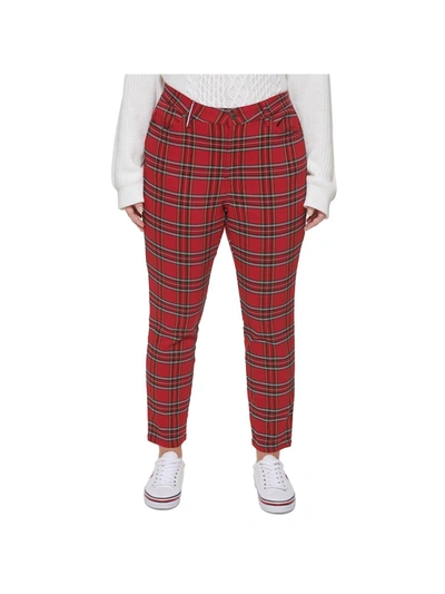 Shop Tommy Hilfiger Plus Tribeca Womens Plaid Mid-rise Skinny Pants In Red