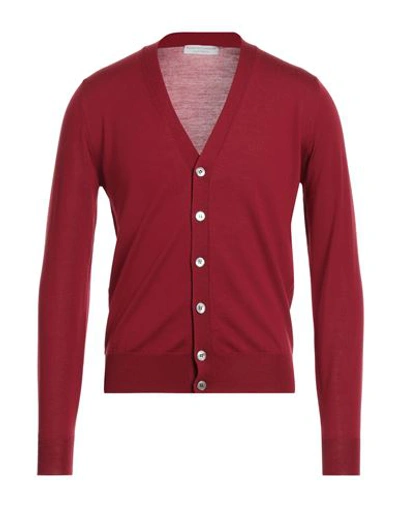 Shop Filippo De Laurentiis Man Cardigan Brick Red Size 38 Merino Wool
