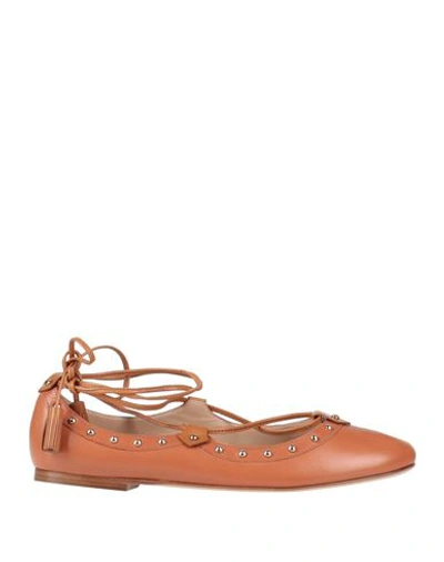 Shop Tod's Woman Ballet Flats Tan Size 7 Leather In Brown