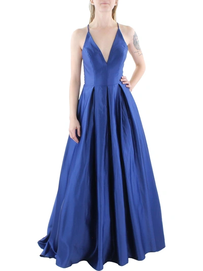 Shop Blondie Nites Juniors Womens V-neck Formal Evening Dress In Blue