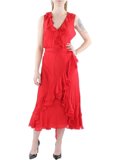 Shop Lauren Ralph Lauren Womens Cotton Lace Midi Dress In Red