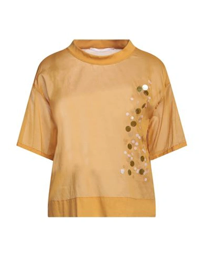 Shop Maison Laviniaturra Woman T-shirt Ocher Size 6 Cotton, Viscose, Polyamide, Elastane In Yellow