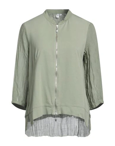 European Culture Woman Sweatshirt Sage Green Size Xs Ramie, Cotton, Lycra In Sage Green