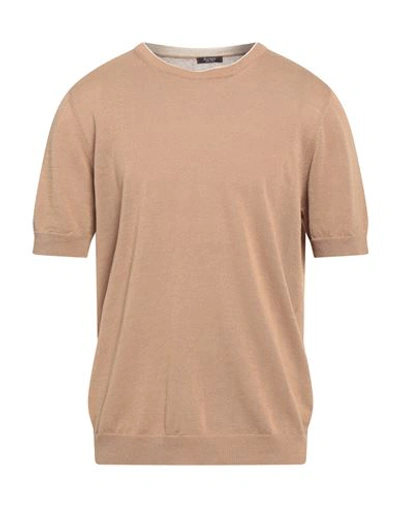 Shop Peserico Man Sweater Camel Size 44 Linen, Cotton In Beige