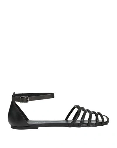 Cafènoir Woman Sandals Black Size 8 Soft Leather, Textile Fibers In Black