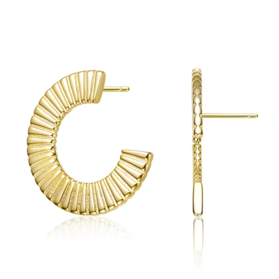 Shop Rachel Glauber 14k Gold Plated Ribbed Open Circle Drop Earrings In White