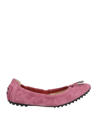 Shop Tod's Woman Ballet Flats Mauve Size 8 Leather In Purple