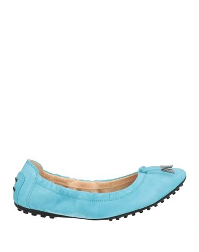 Shop Tod's Woman Ballet Flats Turquoise Size 8 Leather In Blue