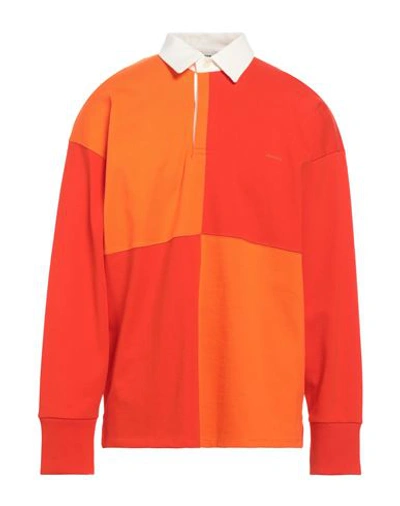 Shop Sandro Man Polo Shirt Orange Size L Cotton, Elastane, Viscose