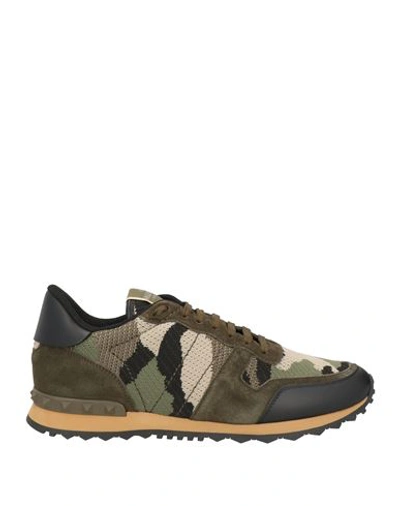 Shop Valentino Garavani Man Sneakers Military Green Size 9 Soft Leather, Textile Fibers
