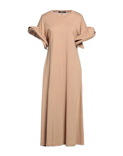 Shop Siste's Woman Midi Dress Camel Size S Cotton In Beige