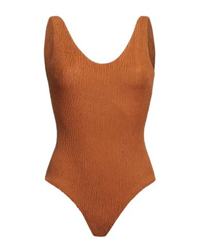 Shop Oas Woman One-piece Swimsuit Camel Size Xl Polyamide, Elastane In Beige