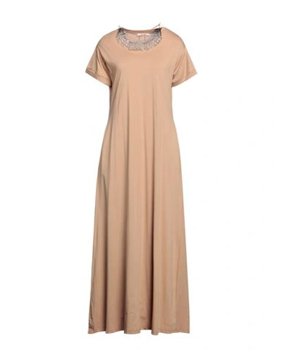 Shop No-nà Woman Maxi Dress Camel Size S Cotton In Beige
