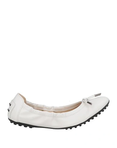 Shop Tod's Woman Ballet Flats White Size 7.5 Leather