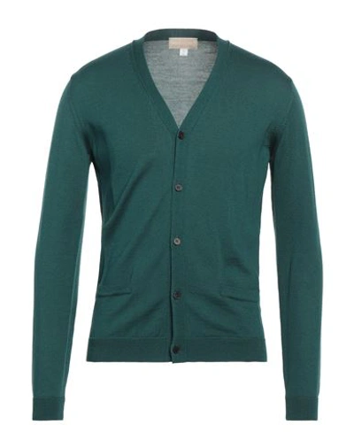 120% Lino Man Cardigan Green Size L Merino Wool In Green