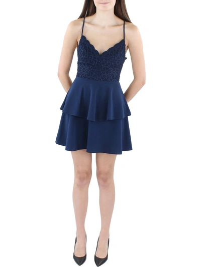Shop City Studio Juniors Womens Tiered Mini Fit & Flare Dress In Blue