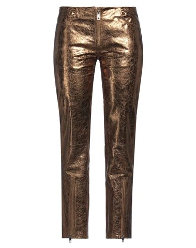 Just Cavalli Woman Pants Gold Size 8 Ovine Leather, Bovine Leather In Gold