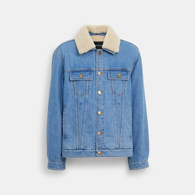 Shop Coach Outlet Denim Jacket With Sherpa Lining In Blue