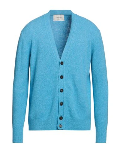 Shop Lucques Man Cardigan Azure Size 40 Alpaca Wool, Polyamide, Mako Cotton, Modal, Elastane In Blue