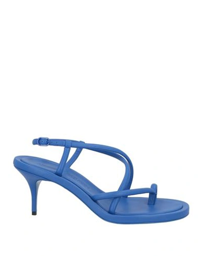 Shop Alexander Mcqueen Woman Thong Sandal Blue Size 6 Soft Leather
