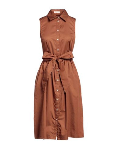Shop Camicettasnob Woman Midi Dress Brown Size 10 Cotton