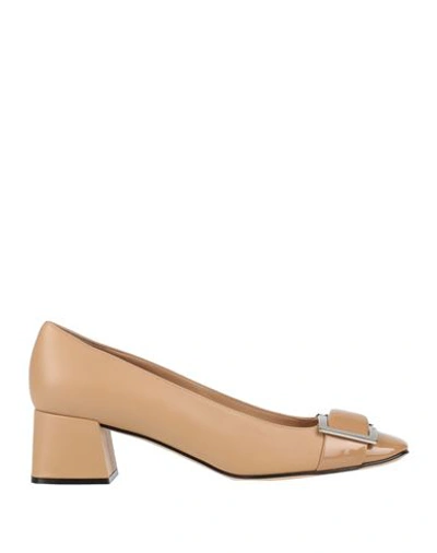Shop Sergio Rossi Woman Pumps Sand Size 10 Soft Leather In Beige