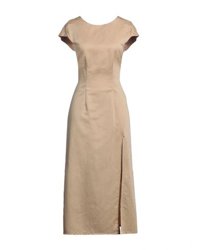 Shop Semicouture Woman Midi Dress Beige Size 10 Cotton, Linen