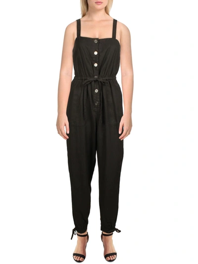 Shop Alice And Olivia Womens Linen Blend Cropped Jumpsuit In Black